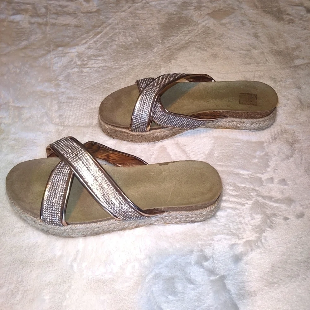 SHEIN Women Criss Cross Rhinestone Decor Espadrille Sole Sandals Size 8